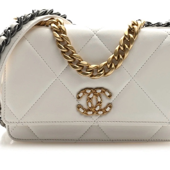CHANEL Handbags - Chanel 19 WOC ivory quilted leather Wallet on Chain mixed metal CC Crossbody